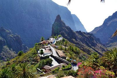 High angle view of buildings in village