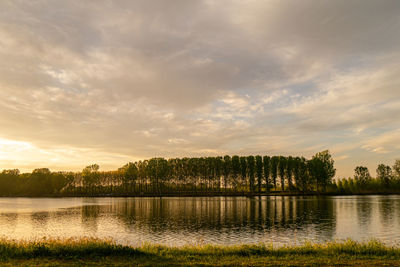 Scenic view of lake against sky during sunset