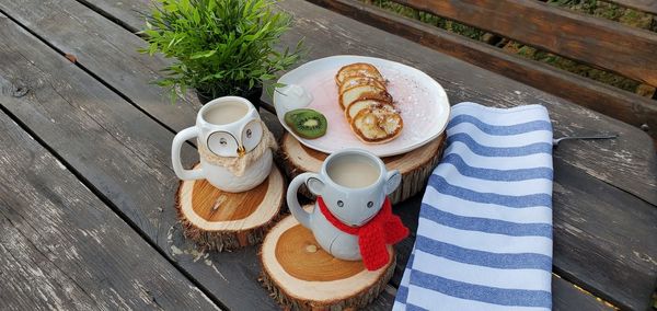 High angle view of breakfast on table