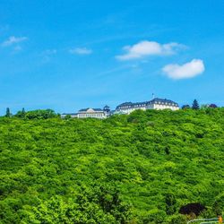 View of green landscape against blue sky