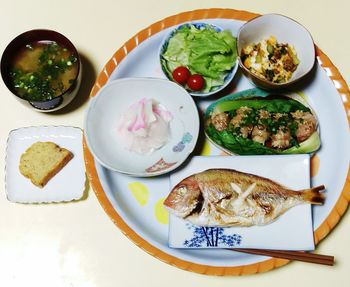 Close-up of breakfast served on plate