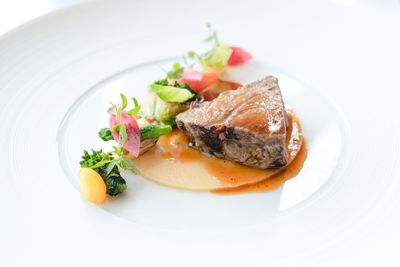 Close-up of fish served in plate