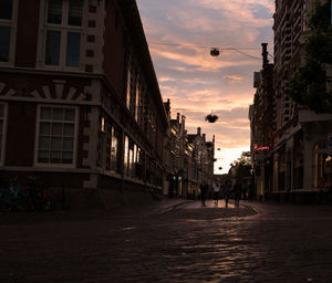 Street and buildings at sunset