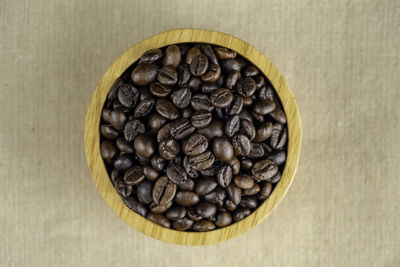 High angle view of coffee beans on table