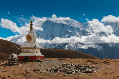 Scenic view of snowcapped mountains against sky