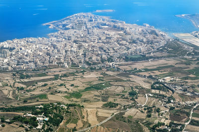 High angle view of bugibba city in malta