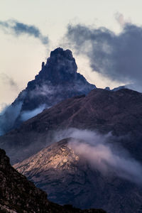 Scenic view of mountains against cloudy sky