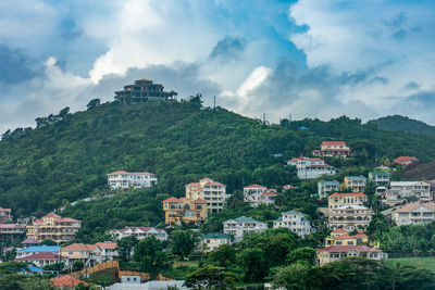 View of mountain ridge with houses