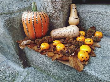 High angle view of pumpkins on floor