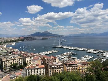 High angle view of city at waterfront