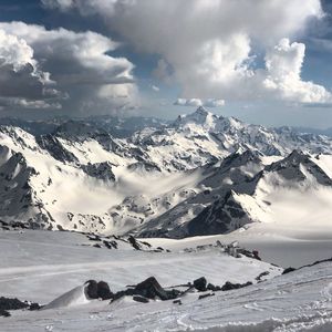 Scenic view of snowcapped mountains against sky