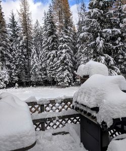 Snow covered landscape against sky