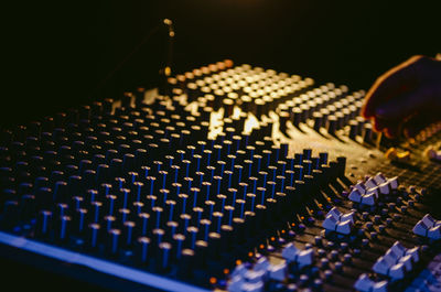 Close-up of illuminated lighting equipment
