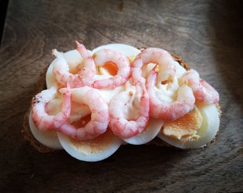 High angle view of dessert in plate on table