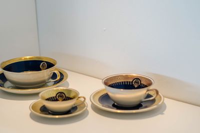 High angle view of coffee cup on table