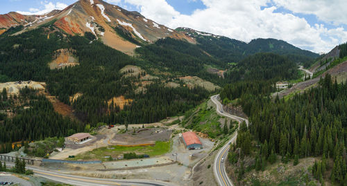 High angle view of mountain road against sky