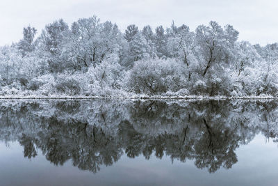 Close-up of frozen lake against sky