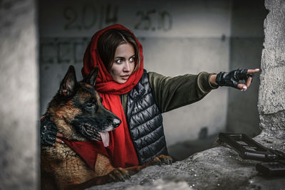 Portrait of woman with dog