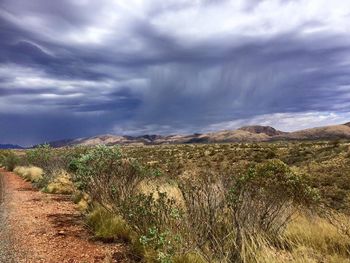 Scenic view of landscape against cloudy sky