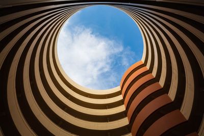 Low angle view of spiral staircase against sky
