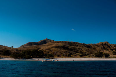 Scenic view of sea against clear blue sky