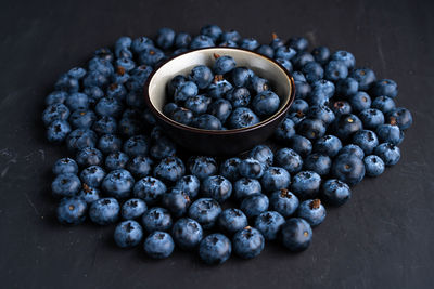 High angle view of fruits in bowl on table