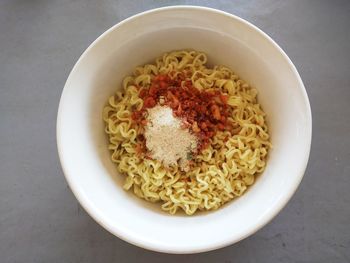 High angle view of noodles served in bowl