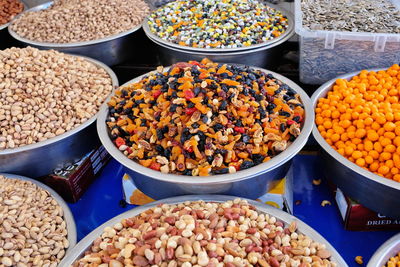 High angle view of vegetables for sale in market