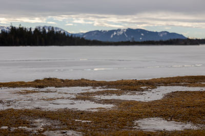 Scenic view of frozen lake against sky