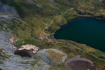 High angle view of river by mountain