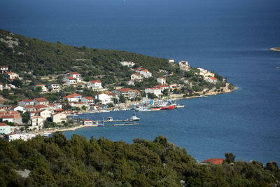 High angle view of boats in sea