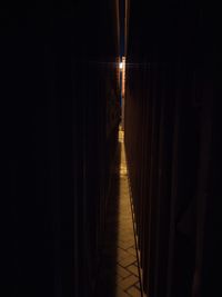 Empty alley amidst buildings in dark