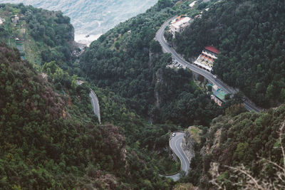 High angle view of road passing through forest