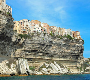 Bonifacio town and the houses on the cliffed coast in corsica