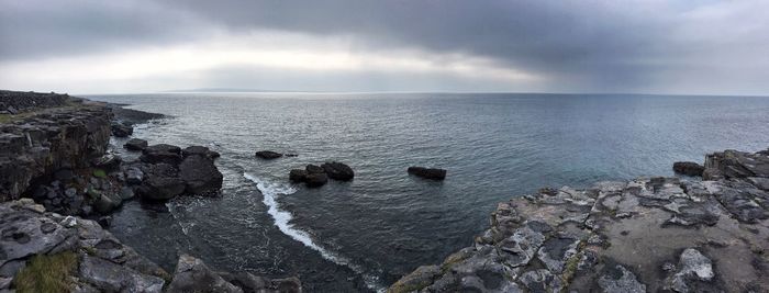 Scenic view of sea against cloudy sky