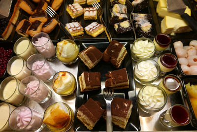 High angle view of dessert in restaurant