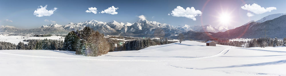 Snow covered mountains against sky