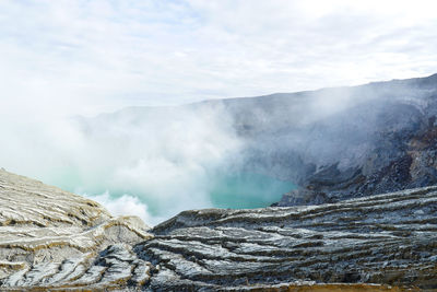 Panoramic view of volcanic landscape against sky