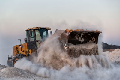 Bulldozer operating on construction site