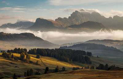 Scenic view of mountains against dramatic sky