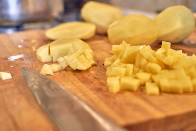 Close-up of chopped vegetables on cutting board