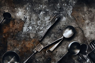 High angle view of spoons on table