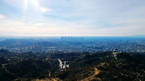High angle view of cityscape against sky
