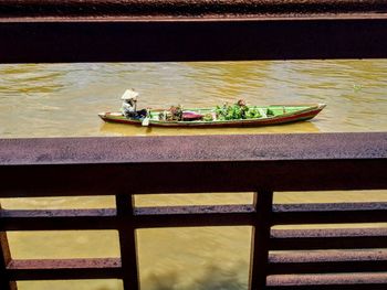 High angle view of boats on lake