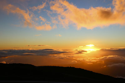 Scenic view of silhouette mountains against sky during sunset