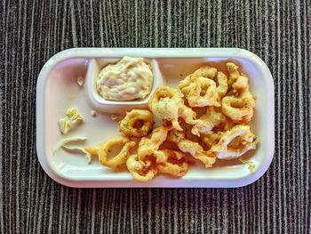 High angle view of meal served on table