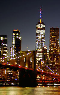 Illuminated buildings in city at night