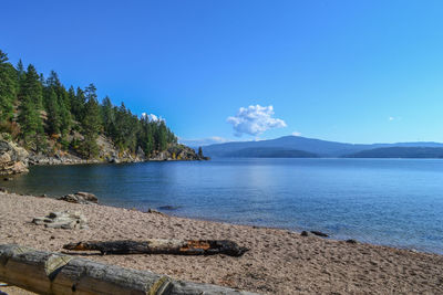 Scenic view of sea against blue sky