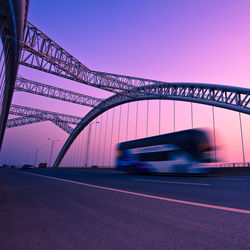 Blurred motion of bridge in city at dusk