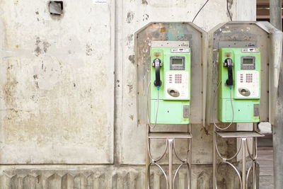 Close-up of telephone booth